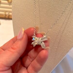 Bow Necklace - Diamond Crystals & Silver Chain